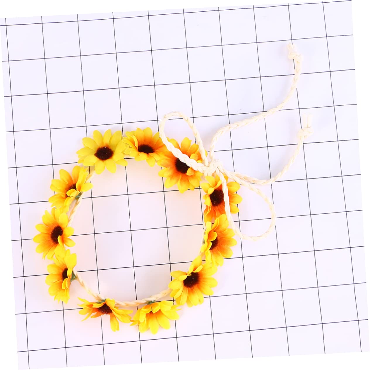 Diadema de Flores Margaritas 11 Flores Amarillo de Tela | Cuerda Trenzada Ajustable, Ornamento para Fotografía y Bodas, Estilo Femenino Uso en Cabeza o Cintura