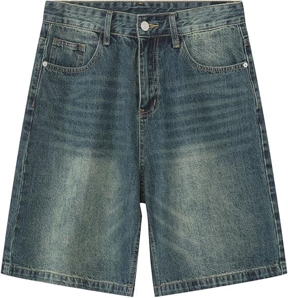 EMMIOL Baggy Jean Shorts Men, y2k Jorts Hip Hop, Comfortable Denim Tears Shorts, High Waisted and Wide Leg, Mens Jeans Loose fit Vintage Hip Hop Streetwear Skateboard Summer