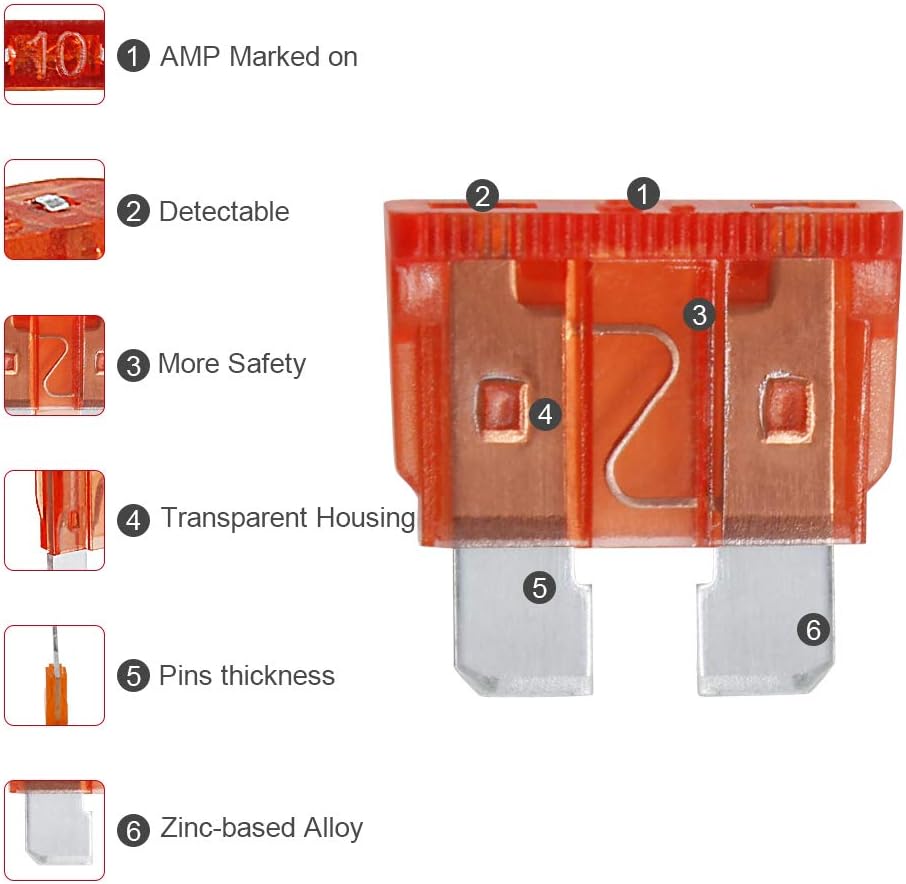 ZZOY Assortment Blade Fuses Set for Auto Car Truck Motorcycle SUV-5A 7.5A 10A 15A 20A 25A 30A 35A 40A 50A(100pcs) : Automotive