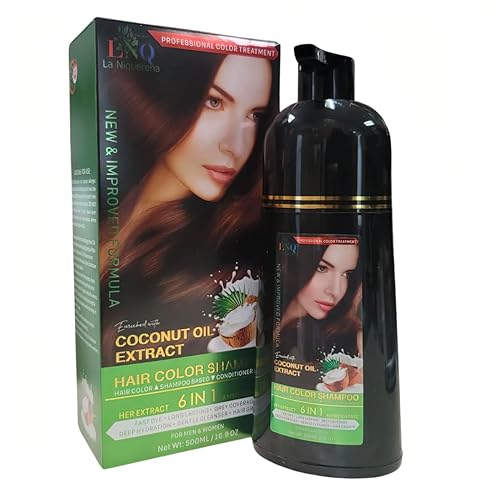 Champú con Tinte y Aceite de Coco La Niquereña  Cubre Canas, Nutre y Da Brillo  Color Natural y Cuidado Capilar (Marrón Castaño)