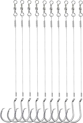 Aparejos de gancho circulares de acero de agua salada, gancho de pesca compensado de pulpo alambre líder para lubina de bagre