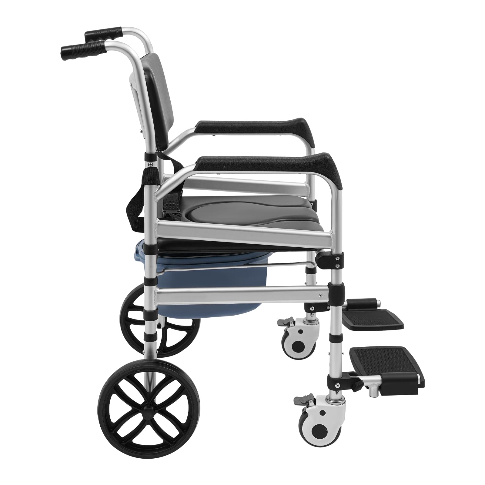 Mobilne krzesło toaletowe dla seniorów, składane krzesło nocne, z regulacją wysokości 46-51 cm, z podłokietnikami, oparciem i wiadrem toaletowym, do 150 kg