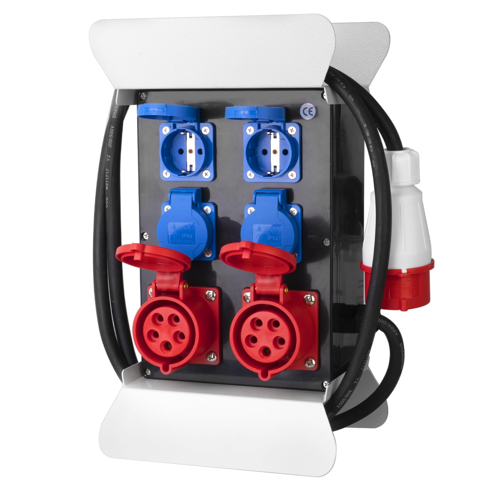 Répartiteur de courant portable avec fiche CEE 400 V/16 A/5 broches – Répartiteur de courant de chantier avec 4 prises Schuko 230 V/16 A et 2 prises CEE 400 V/16 A – Répartiteur de courant