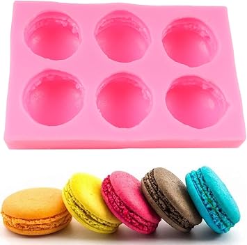 6-Cavity 3D Macaroon Silicone Mould Macaron Hamburger Baking Moulds for Cake Decorating Cupcake Topper Chocolate Gum Paste Candy Polymer Clay