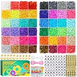 Eppingwin 6000+pcs Clay Beads, Bracelet Making Kit, 48 Colors Polymer Clay Beads, Clay Beads Bracelet Making Kit with Elastic Strings, Heishi Beads for Bracelet Necklace Jewelry