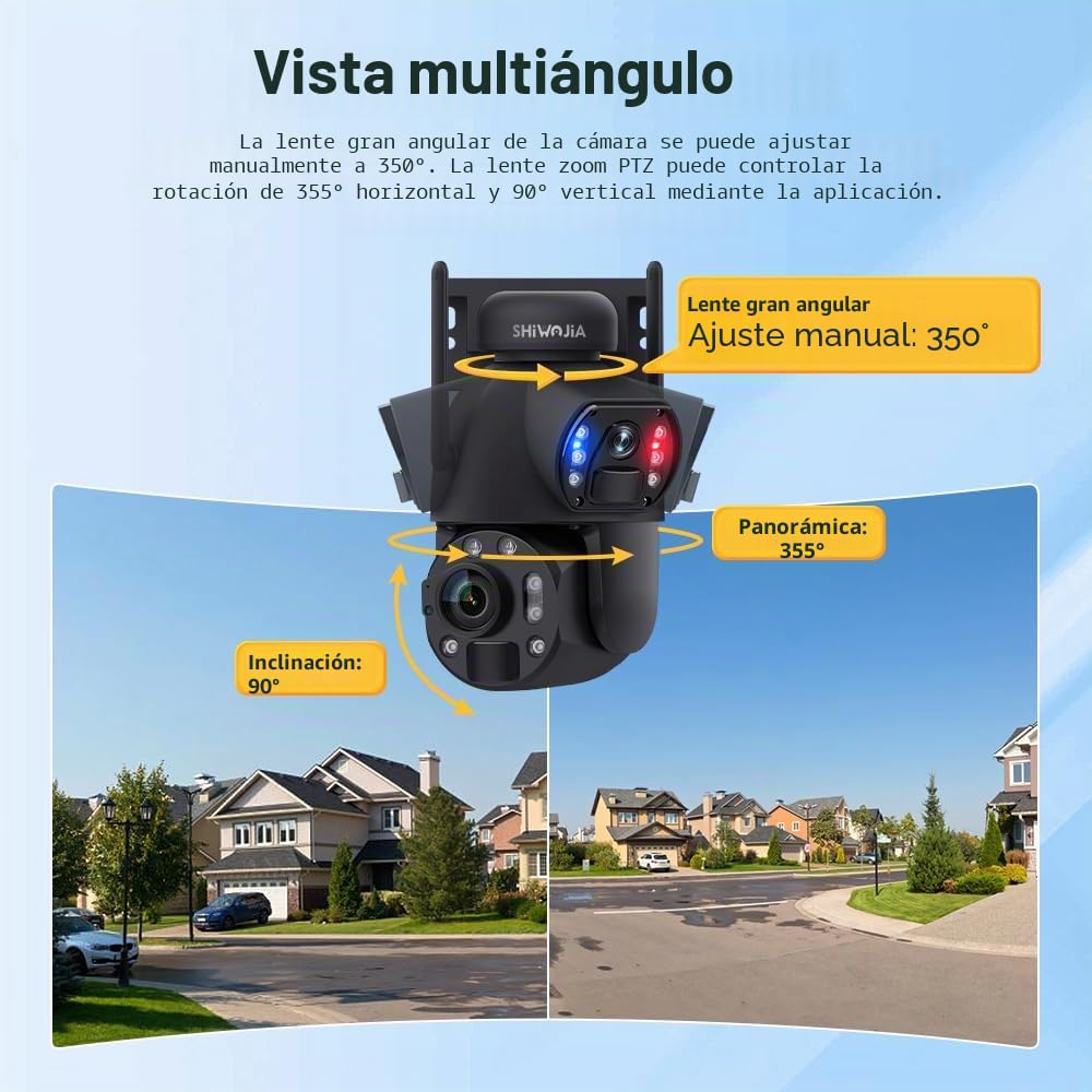 SHIWOJIA Cámara con SIM 4G de Exterior 50X Zoom 360° PTZ Cámara de Exterior 4G con Doble Lente, visión Nocturna a Color, PIR detección Inteligente