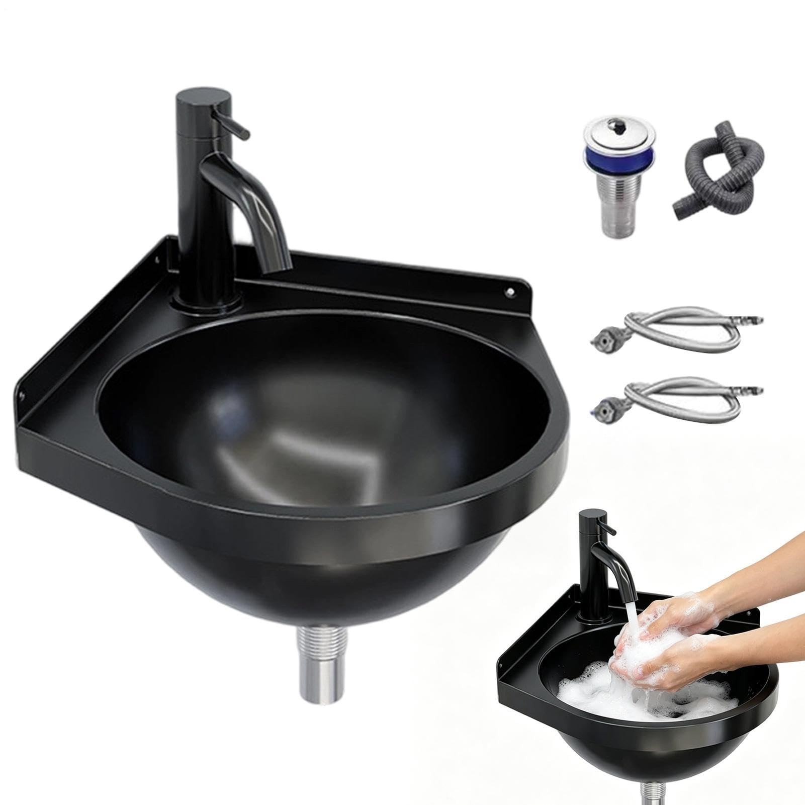 Lavello Ad Angolo In Acciaio Inossidabile, Lavabo Bagno Con Montaggio A Parete, Lavabo Triangolare, Vasca Singola, Foro Di Montaggio Per Rubinetto 36mm, Foro Di Scarico 41mm