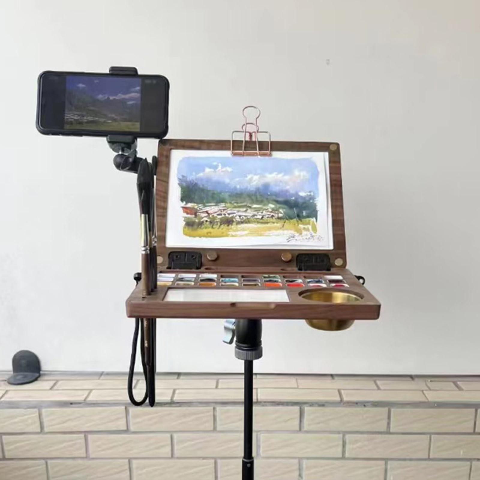 Palette Aquarelle 27 Cases, Récipient en Bois pour Peinture Acrylique et Huile