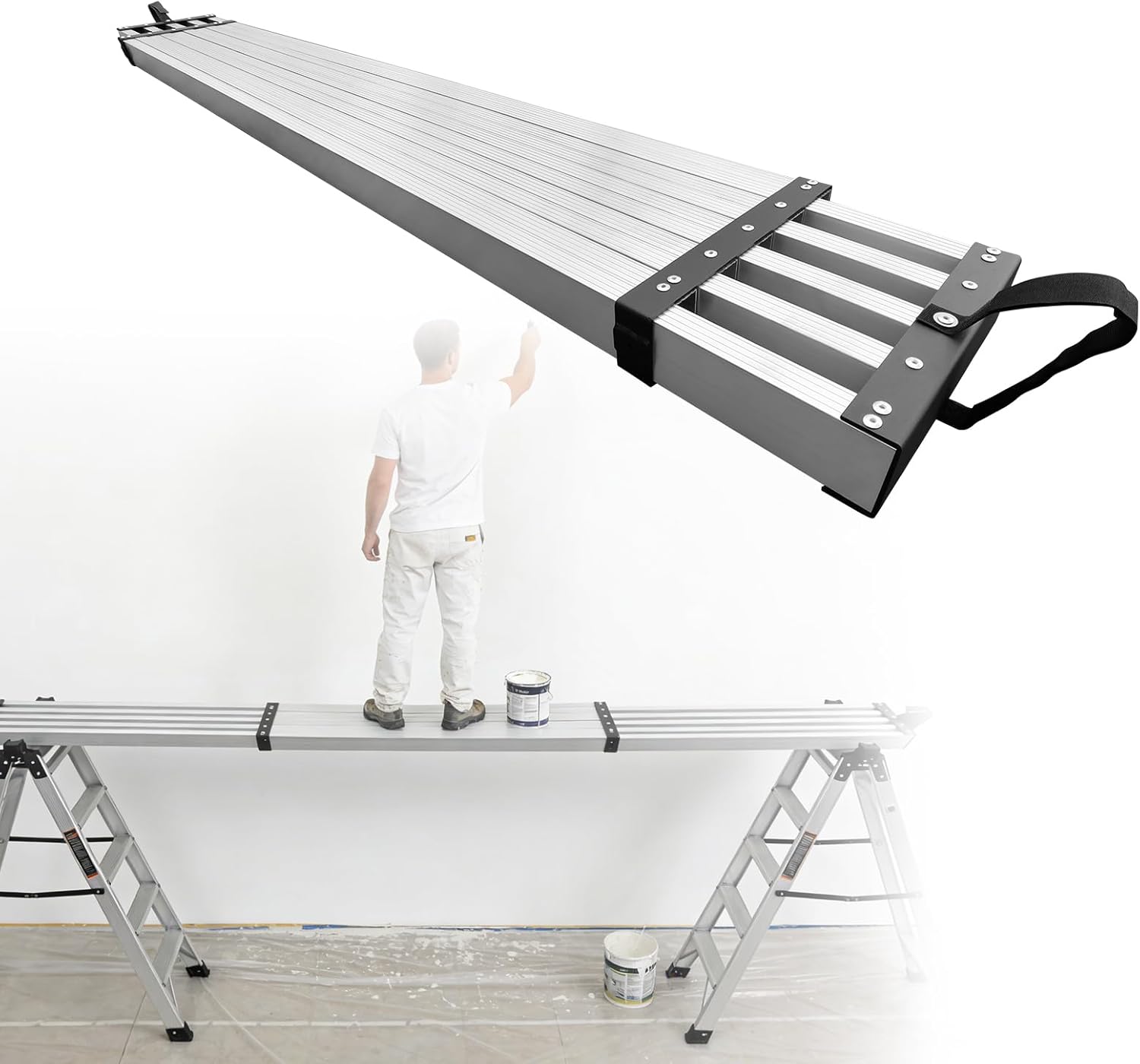 Aluminum Work Plank 8-13 ft, Telescoping Scaffolding Plank with 550 LBS Capacity & 12.4" Wide, Adjustable Lightweight Ladder Platform for Painting, Roofing, Window Cleaning