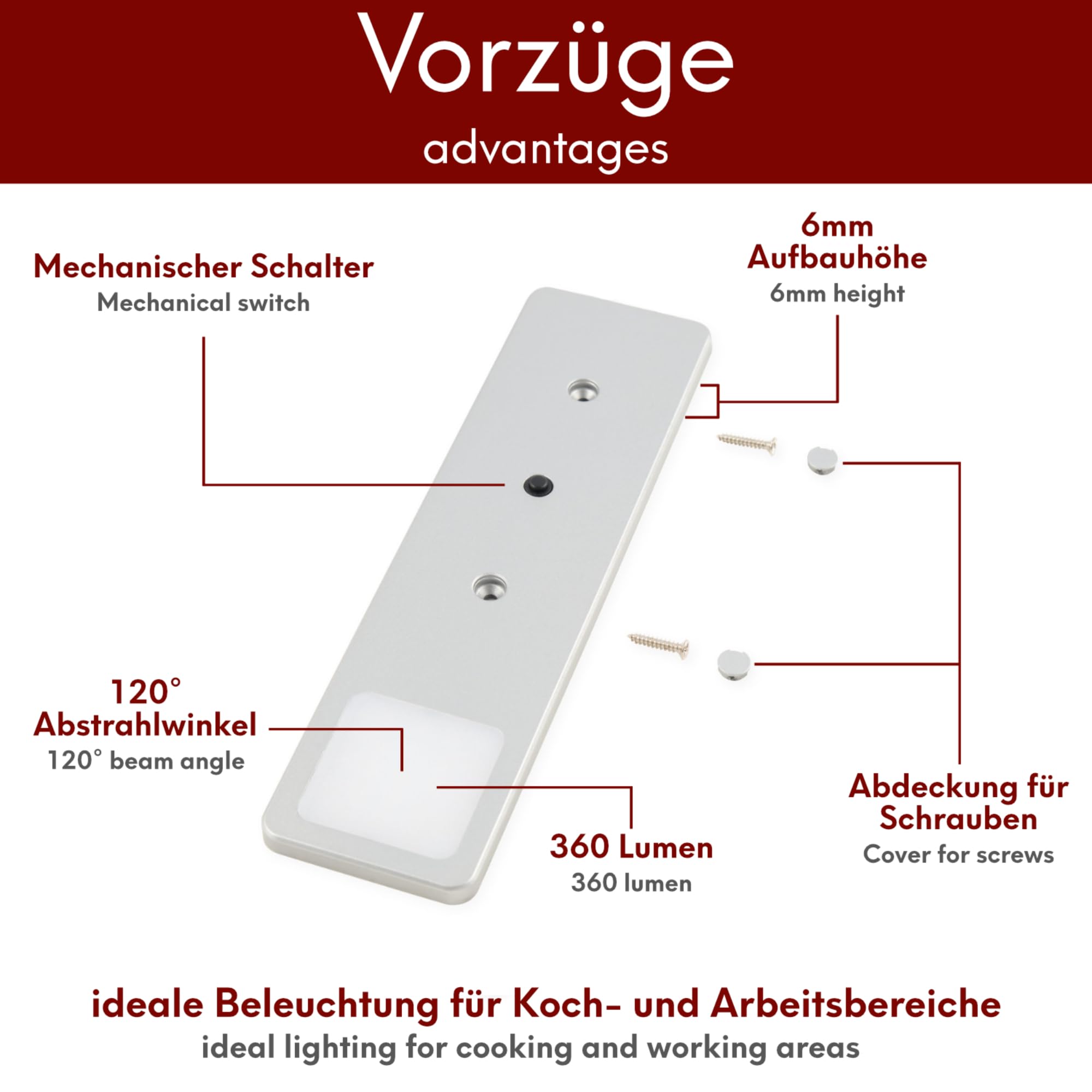 kalb | LED Unterbauleuchten SET Solid2, silbergrau mit mech. Schalter, 3W, 200cm Kabellänge, Auswahl:4er Set warmweiss