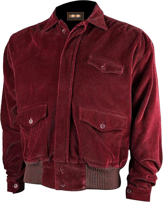 Men's Red Corduroy Trucker Jacket - Varsity Style Bomber Jacket