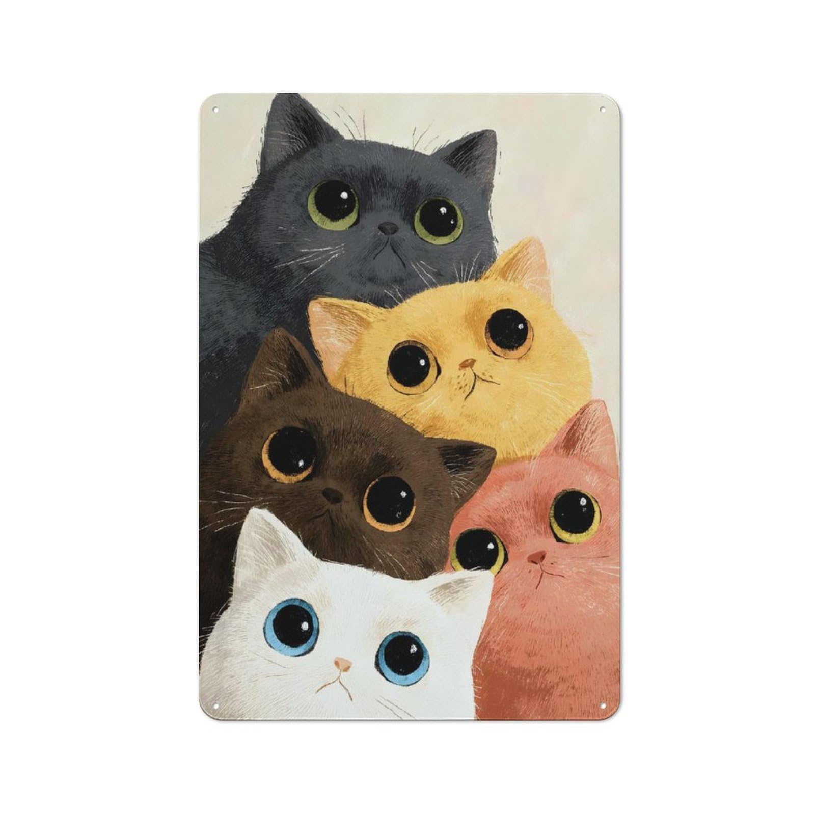 Junmoney Cute Cats Illustration Vintage Decorative Tin Plaque 30X20cm, Room Wall Plaque For Hallway, Home Bar, Garage Or Study