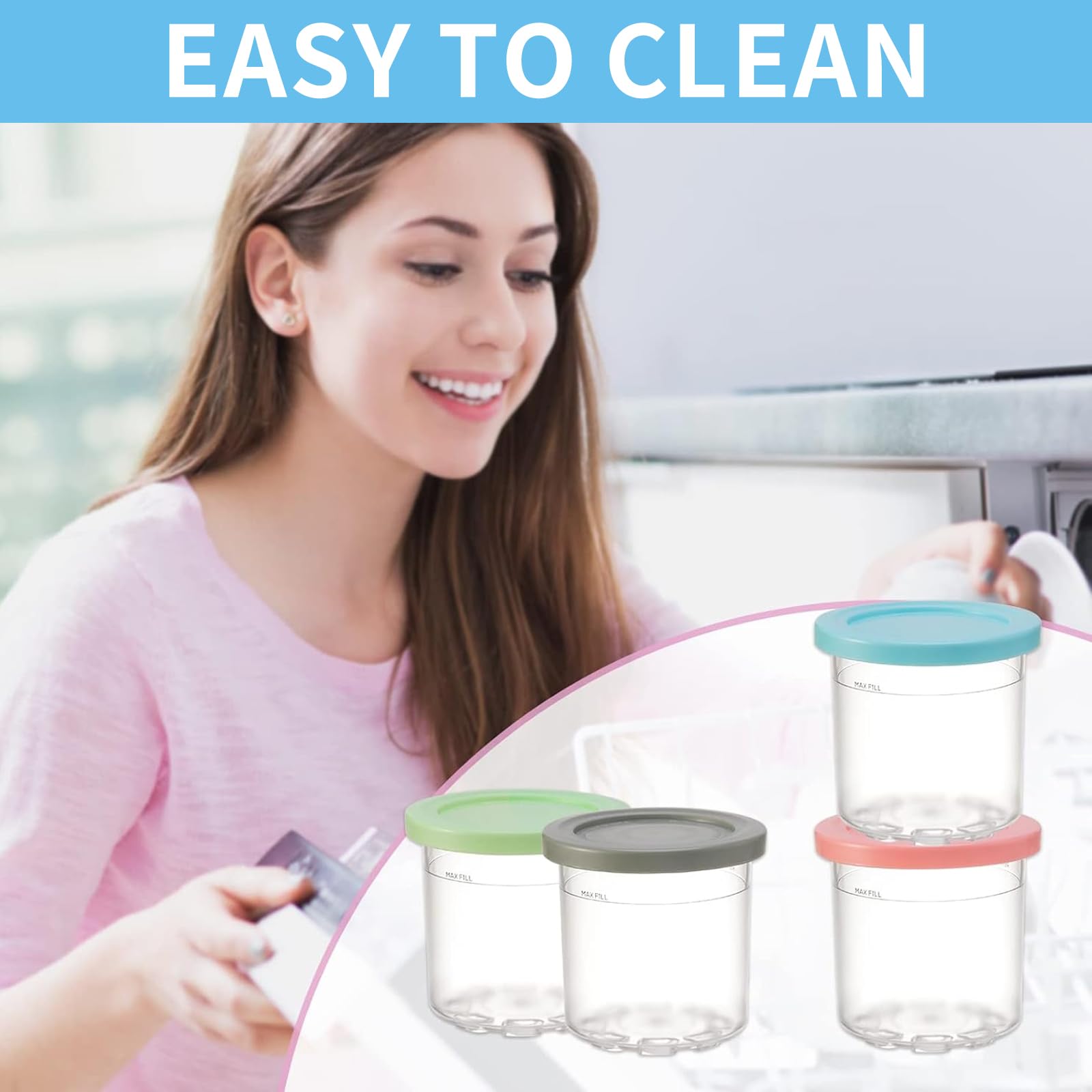 Contenitori Per Gelato Ninja Creami - 4 Vaschette Con Coperchi E Cucchiai, Compatibili Con Serie NC - Foto 7