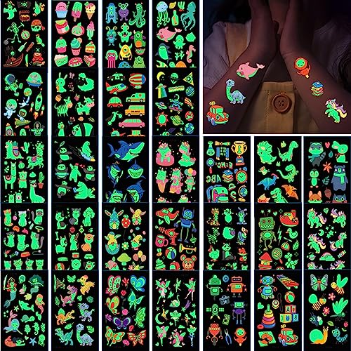 BOYATONG - Tatouage Enfant Fille Garcon, 30 Feuilles Tatouage Ephemere Enfant, Tatouage Phosphorescent Paillettes, Jouet Pinata Jeux pour Enfants, Cadeau Anniversaire Enfants Invites
