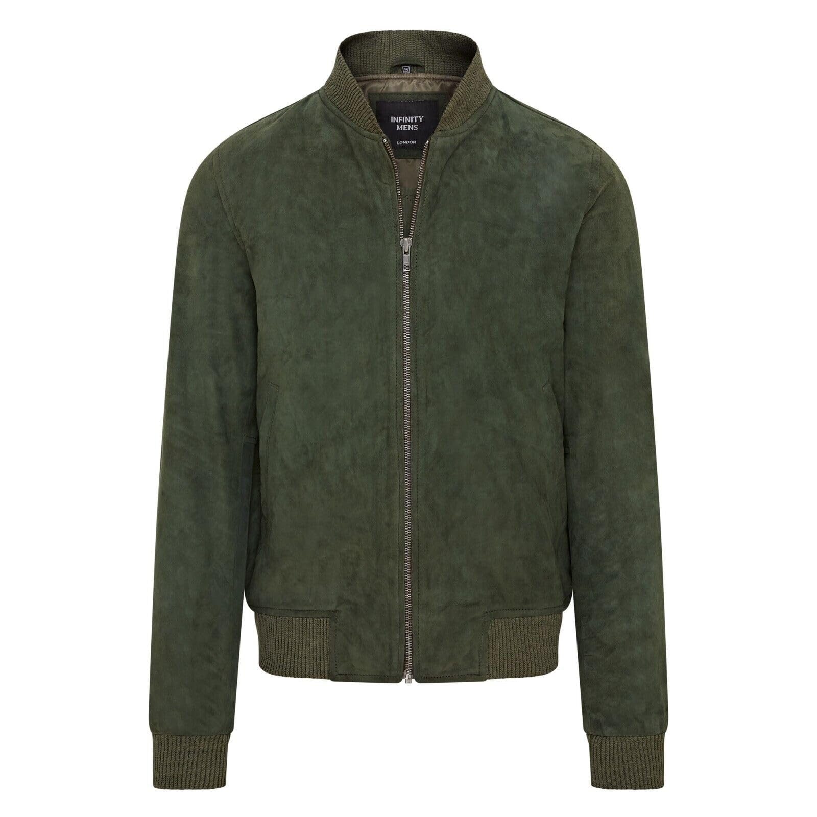 Infinity Leather Men's Green Suede MA-1 Varsity Bomber Jacket - Size M