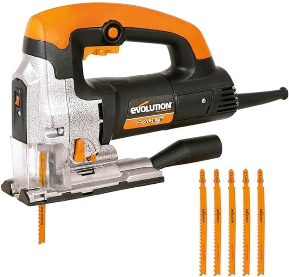 Evolution Power Tools Rage 7-S Seghetto multiuso - Taglio su legno, acciaio, plastica e molto altro - 5 lame incluse - 710 W