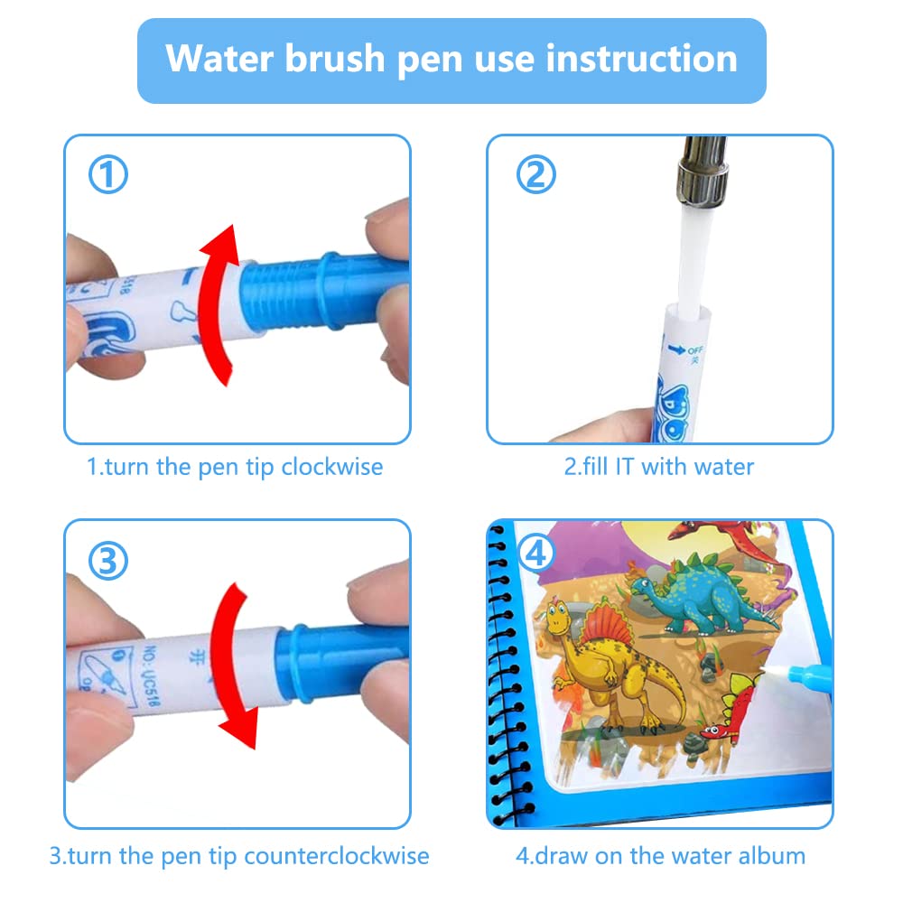 4 Livre Magique Eau Coloriage à L'eau Motifs Variés Chacun 4 Pages