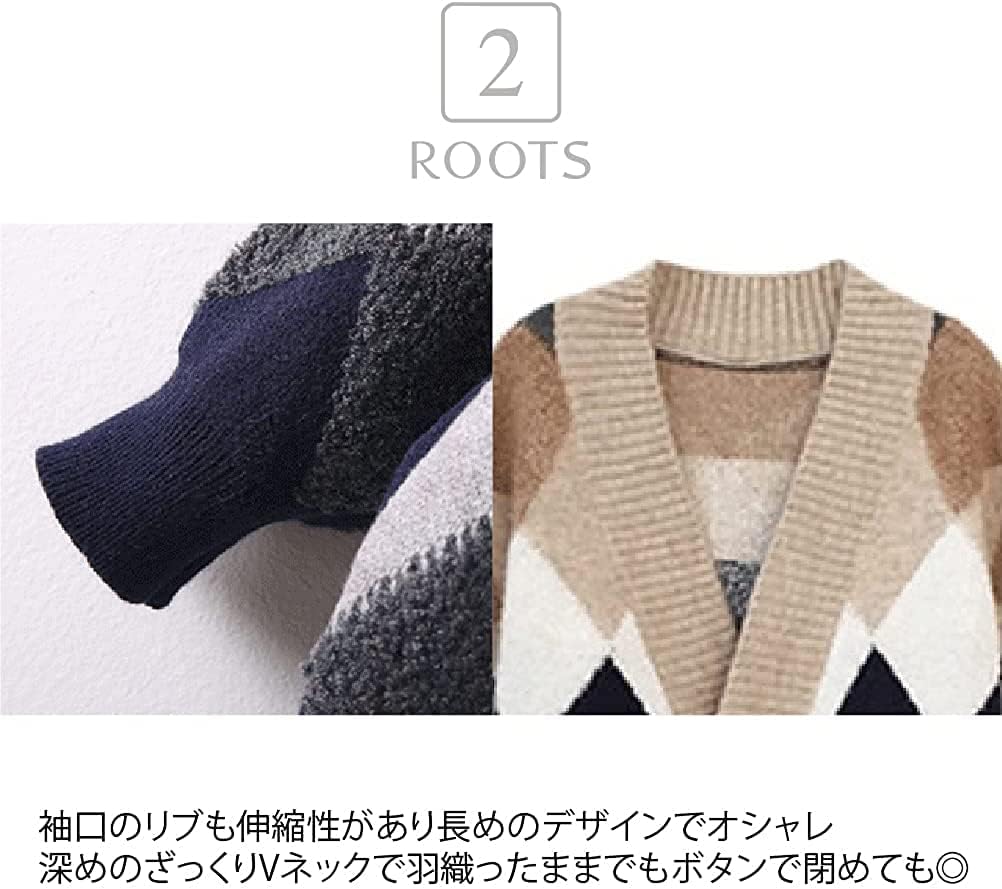 [セカンドルーツ] アーガイル カーディガン ボア モコモコ あったか カーデガン レディース 0A-R04 M〜XL