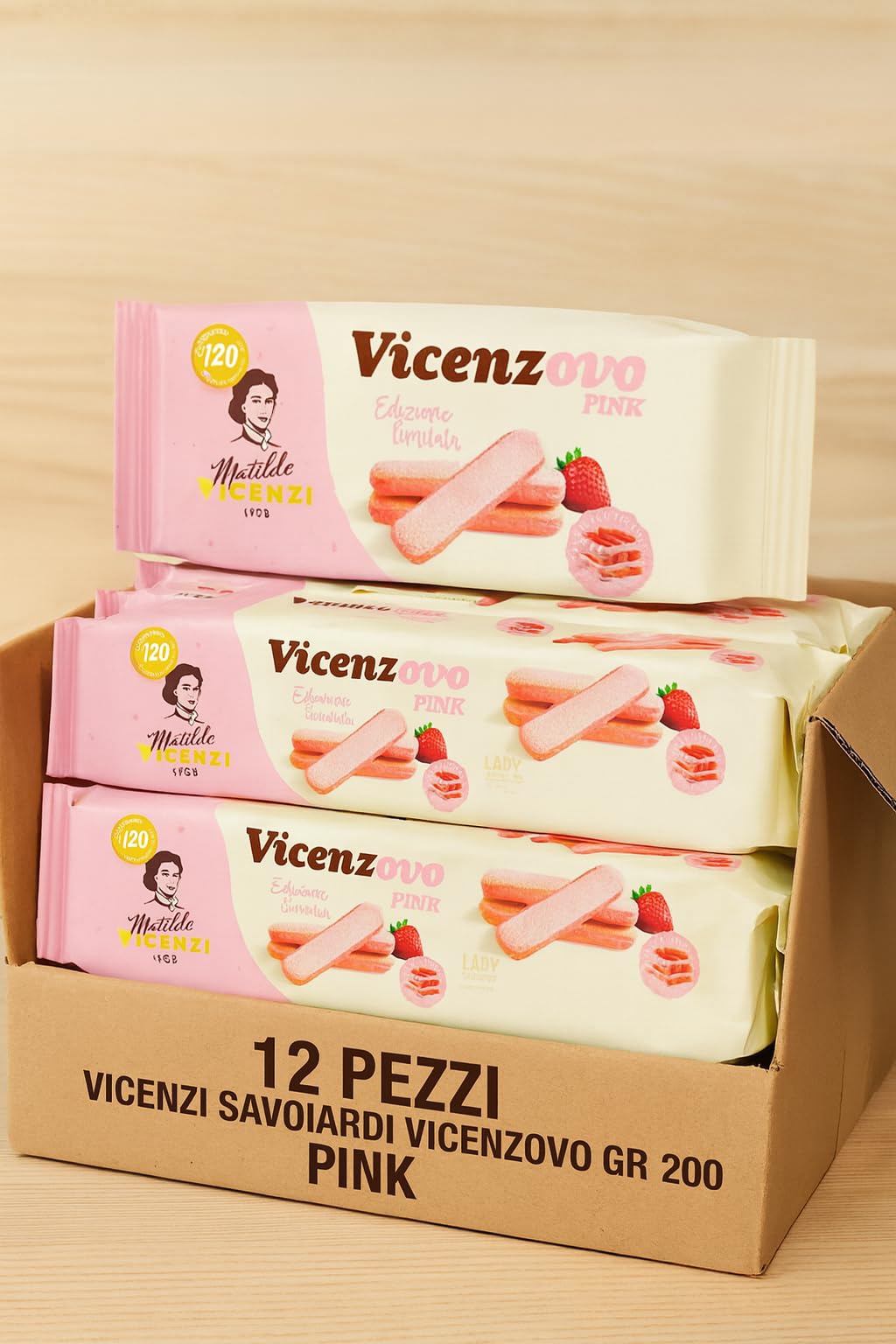 Biscotti Savoiardi Rosa 12x200g Edizione Limitata al Gusto Fragola – Soffici e Profumati, Ideali per Tiramisù e Dolci al Cucchiaio – Vicenzovo Pink Dolce Tradizionale Italiano