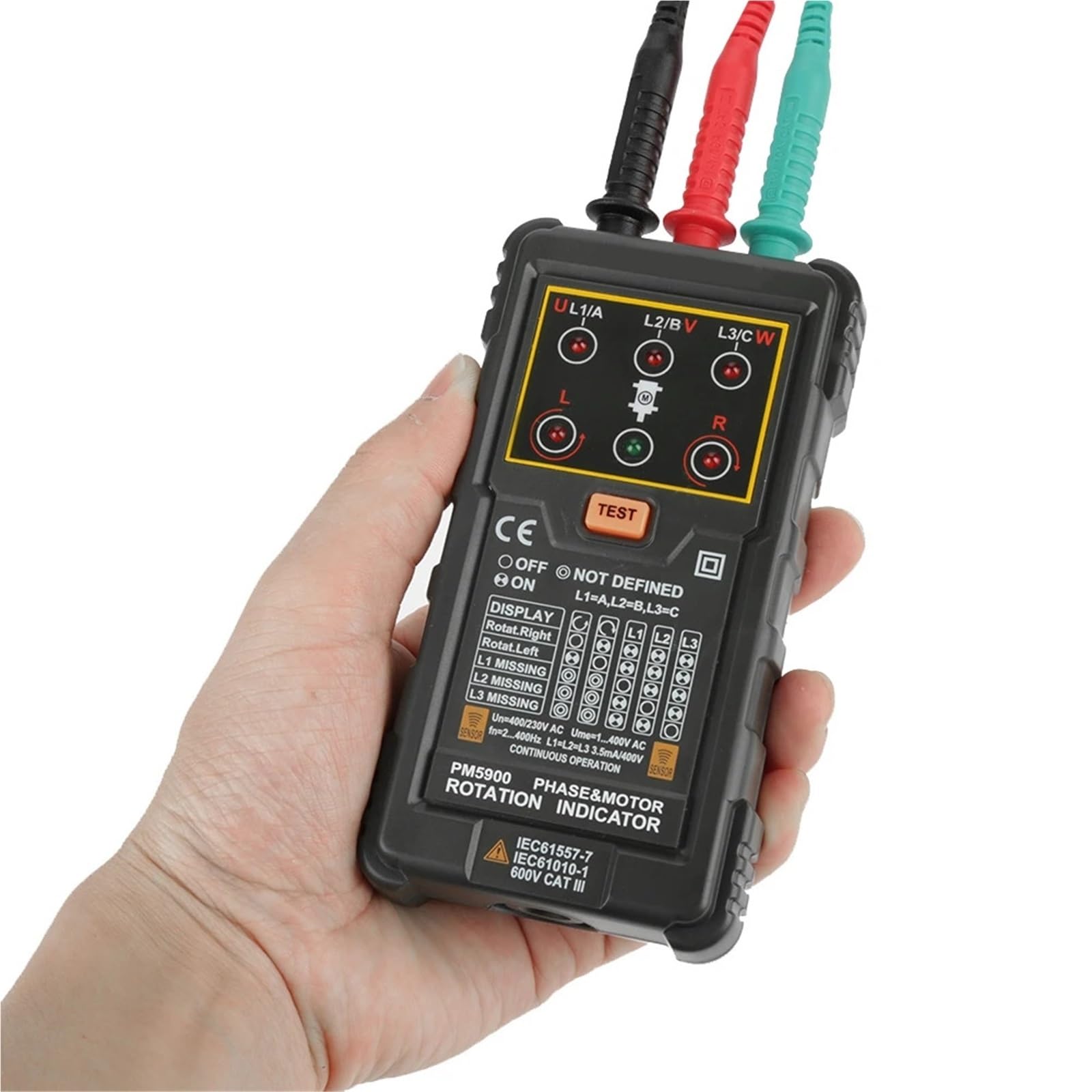Analizzatore di reti elettriche, Tester indicatore di rotazione del motore trifase portatile PM5900