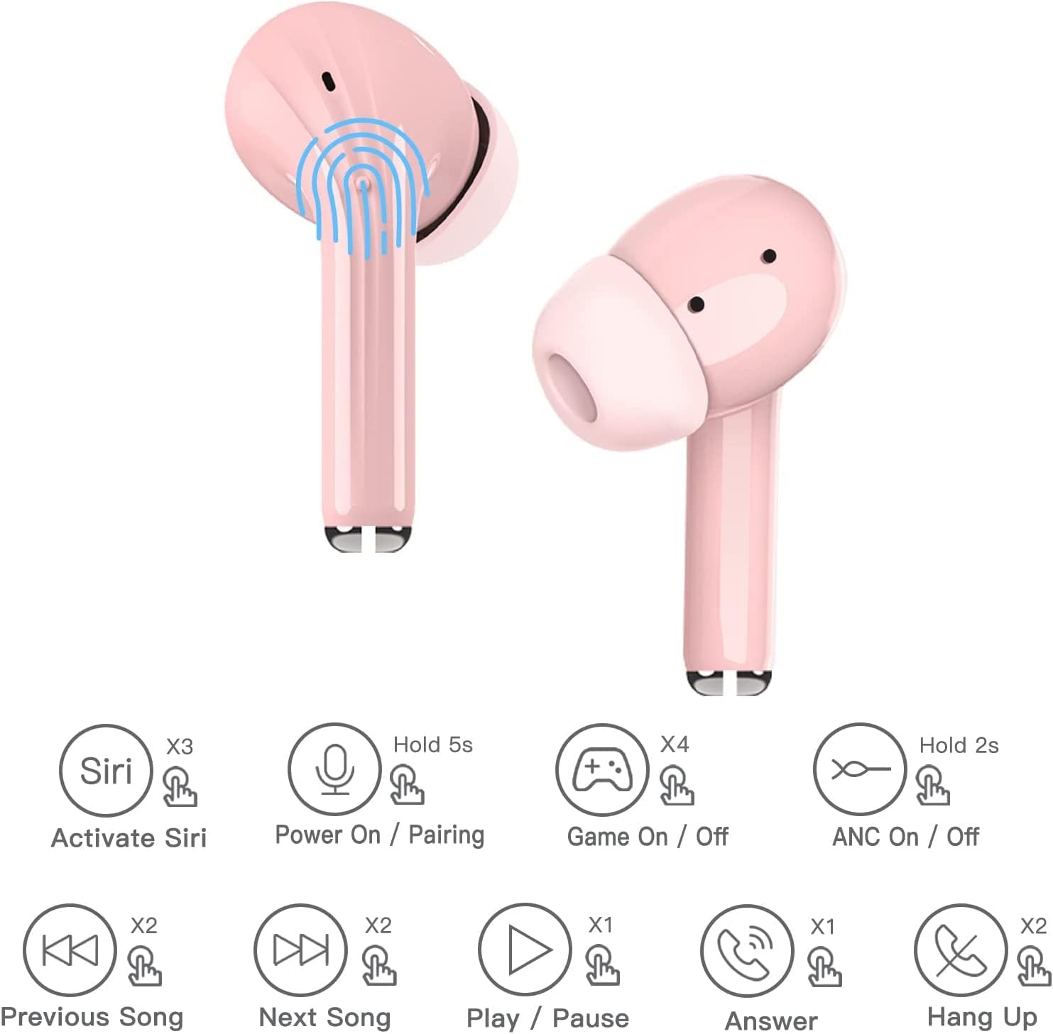 AKSONIC Wireless Bluetooth Headphones Active Noise Cancelling Ear Buds True Wireless Earbuds Touch Control Bluetooth Earbuds 40h Playtime Wireless Charging USB-C Charge Bluetooth 5.1 Deep Bass Sports