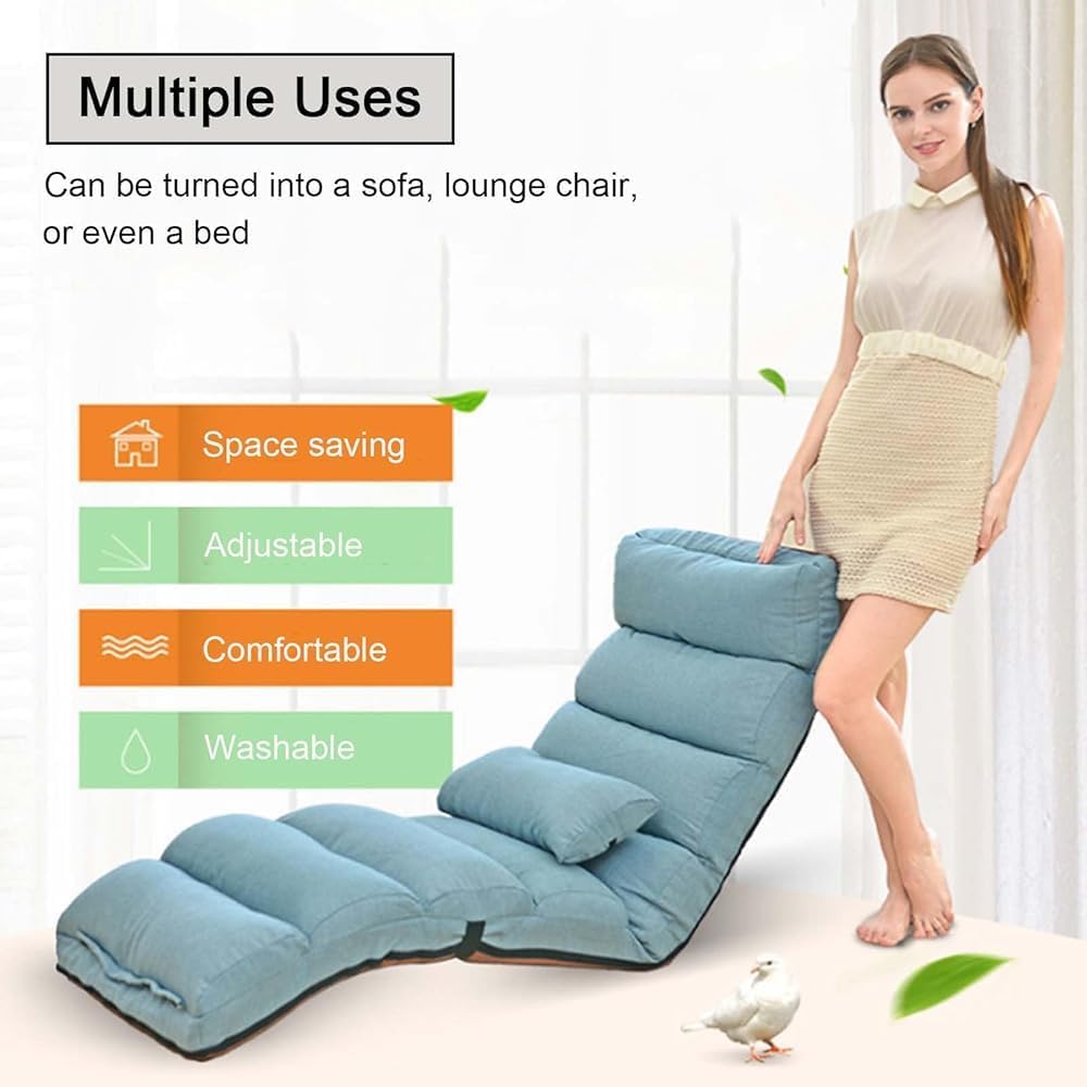 Folding Floor Gaming Chair, Adjustable Head Back Knee Support Lazy Sofa No Assembly Needed(Color:Green)