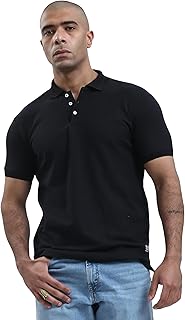 تيشرت بولو سادة بقصة عادية وأزرار للإغلاق وتصميم عصري للرجال من ريفين، بلون أسود