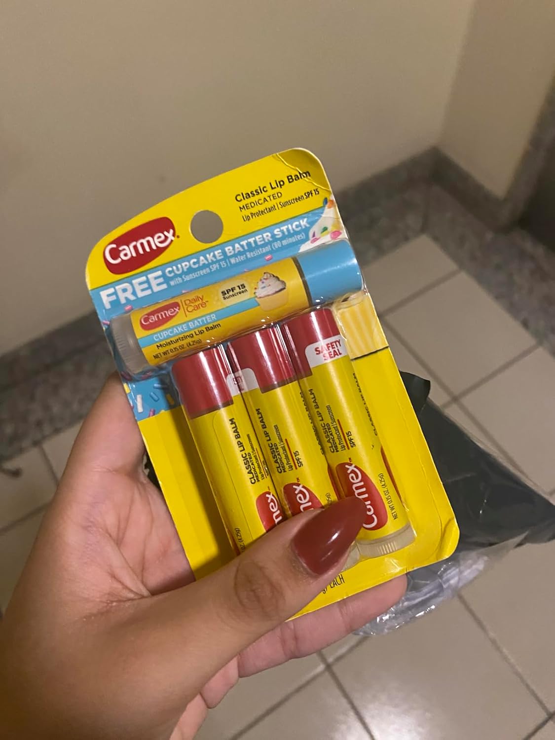 Carmex Lip Balm, Moisturizing, Original.15 Ounce, 3 ct. (Four Packs of 3)