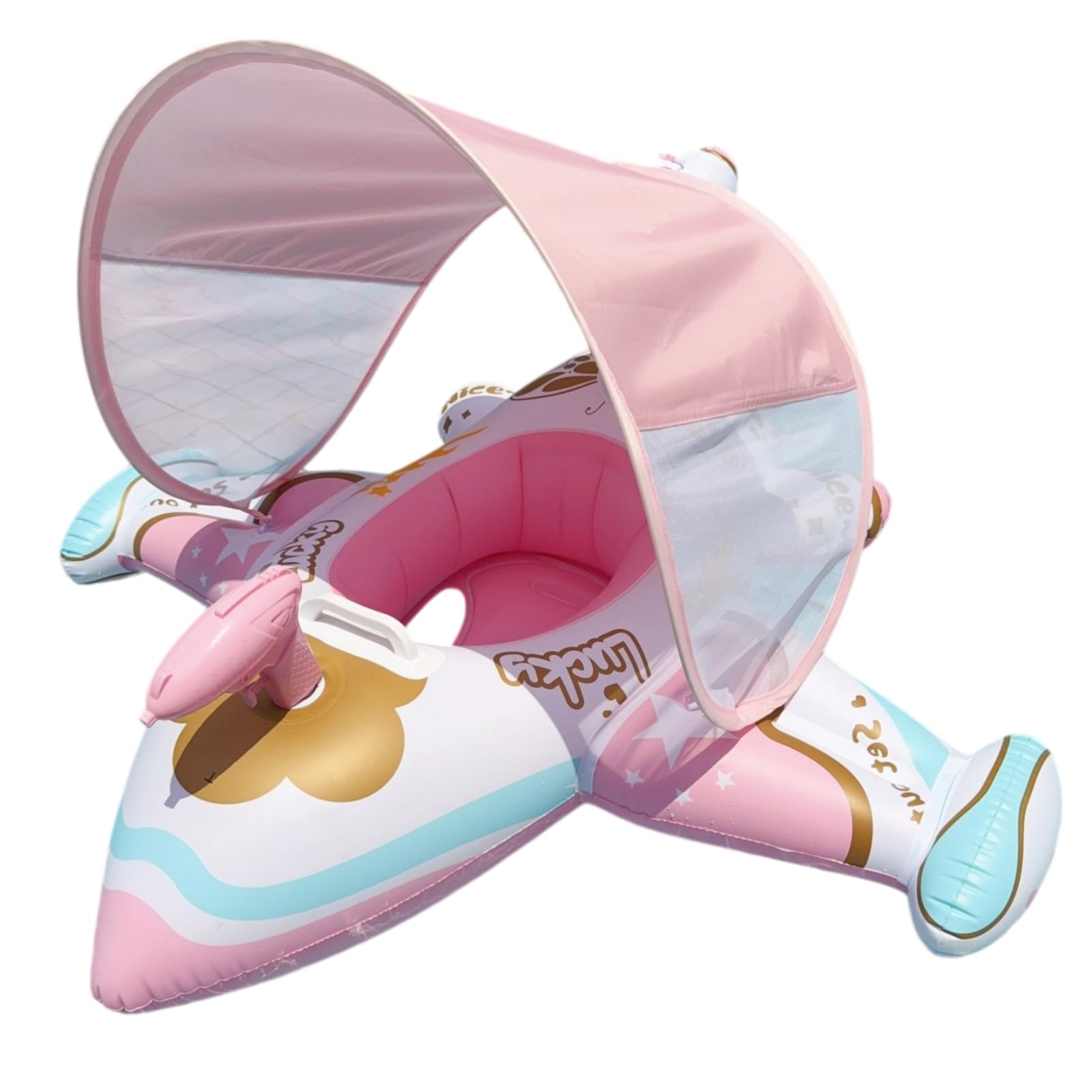 Baby Pool Float With Canopy, Inflatable Plane Kids Floating Rings with UV Sunshade Canopy, PVC Float Trainer for Babies and Kids, Perfect Swim Pool for Boys and Girls
