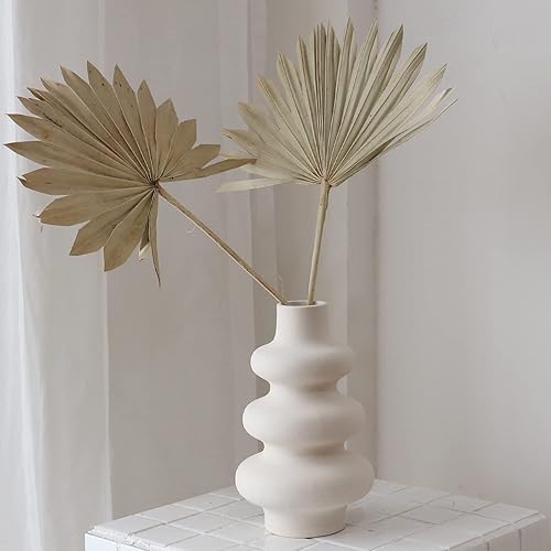 PEAUARL Circle Ceramic Vase, Pampas Grass Vase，Modern Dried Flowers Vase, Decorative Vase for Centerpieces, Kitchen, Office, Living Room, Wedding, Gifts