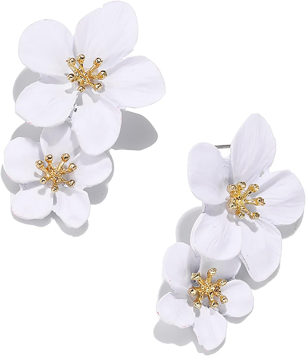 Bohemian Daisy Flower Matte Floral Petal Drop Dangle Earrings Layered Tiered Chic Boho Wedding Jewelry