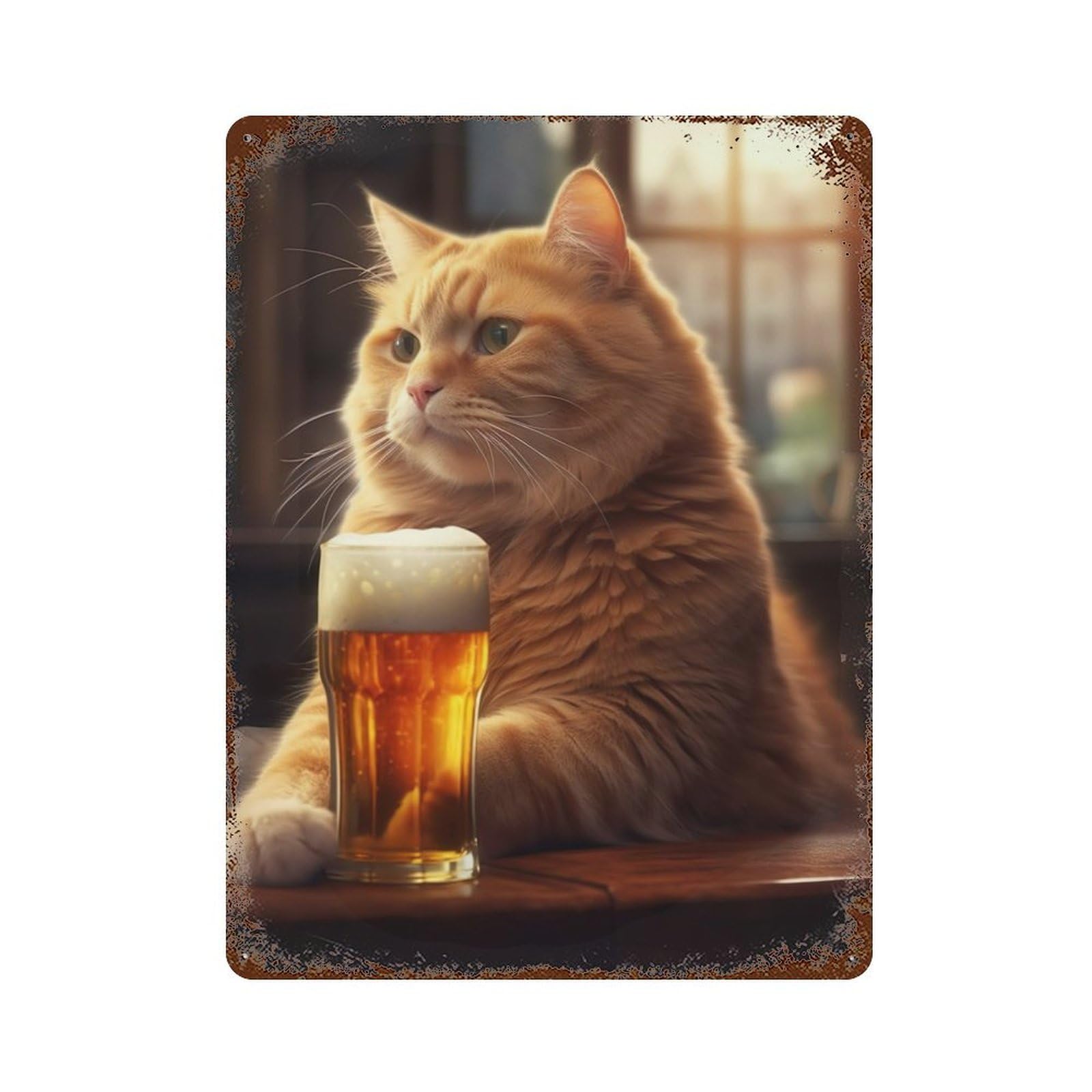 Cat Beer Pub Bar Distressed Metal Wall Sign 15.7"x11.8", Rustic Home Decor for Farmhouse, Kitchen And Entryway Decor
