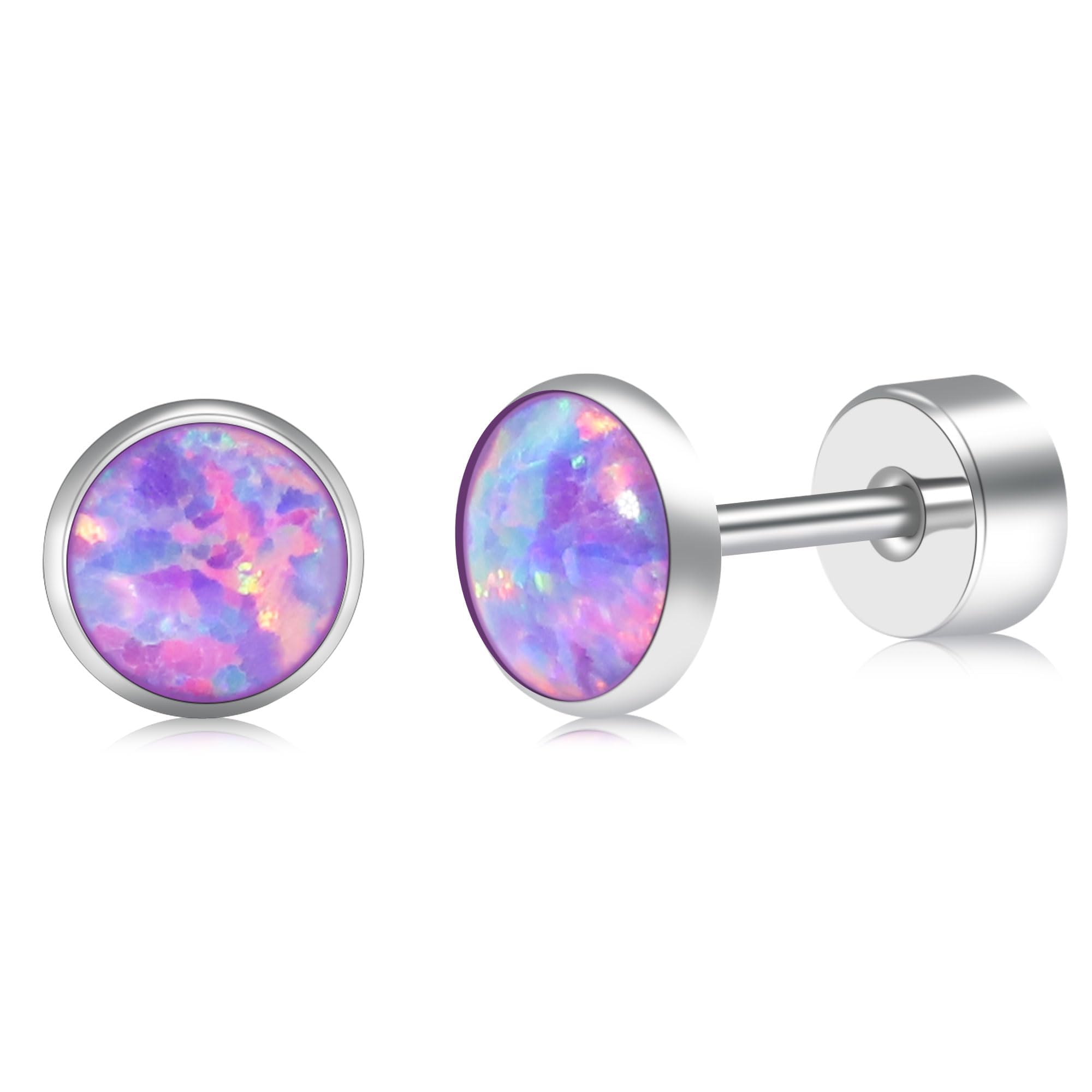 ZDE Titanium Flatback Ohrringe für Frauen Opal Lavendel Ohrstecker flach zurück Frauen Ohrringe hypoallergen Knorpel Flatback Ohrring Schmuck 3mm-5mm