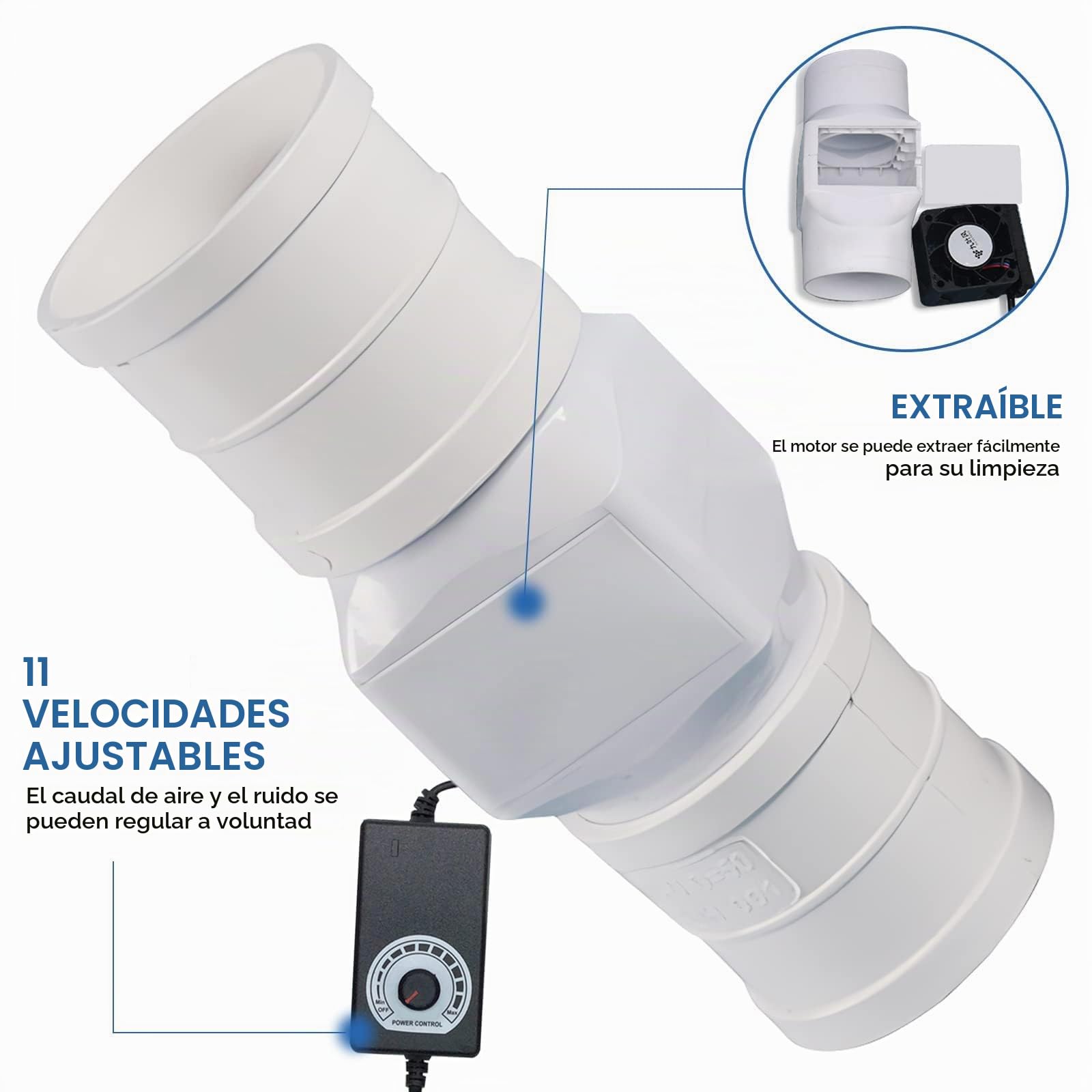 Ventilador de conducto de 2'', pequeño extractor de aire para baño, de flujo mixto, para oficina, baño, aseo, cocina, invernadero, Ø50 mm, 36 m³/h
