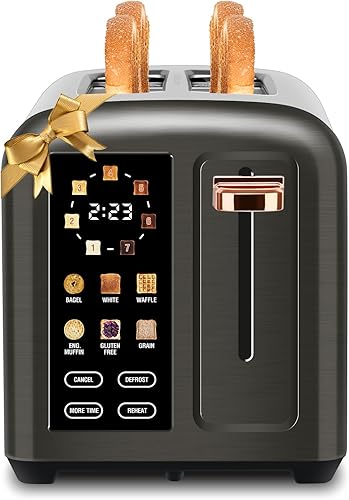 SEEDEEM Tostadora de 2 rebanadas con pantalla táctil, velocidad de calentamiento más rápida, ajuste de 7 sombras, 6 tipos de pan, tostadora de