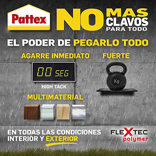 Pattex No Mas Clavos Para Todo HighTack, adhesivo de montaje resistente a temperaturas extremas, pegamento fuerte en superficies húmedas, adhesivo blanco, 2 cartuchos x 446 g