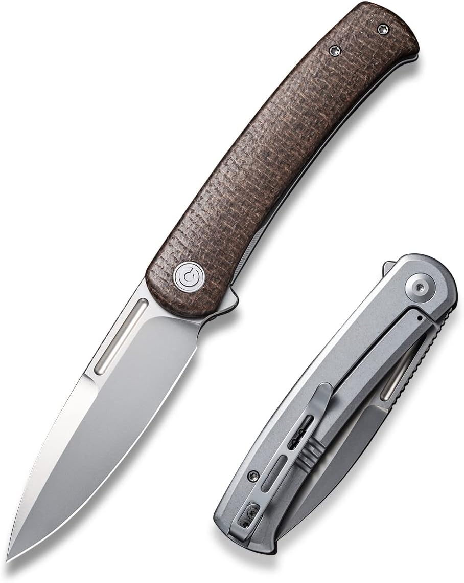 CIVIVI Cetos Folding Knife, 3.48-in 14C28N Blade Spear Point with Coarse Micarta Scale Flipper Knife Frame Lock, Pocket EDC Outdoor Knives for Camping, Hiking, Hunting C21025B-1