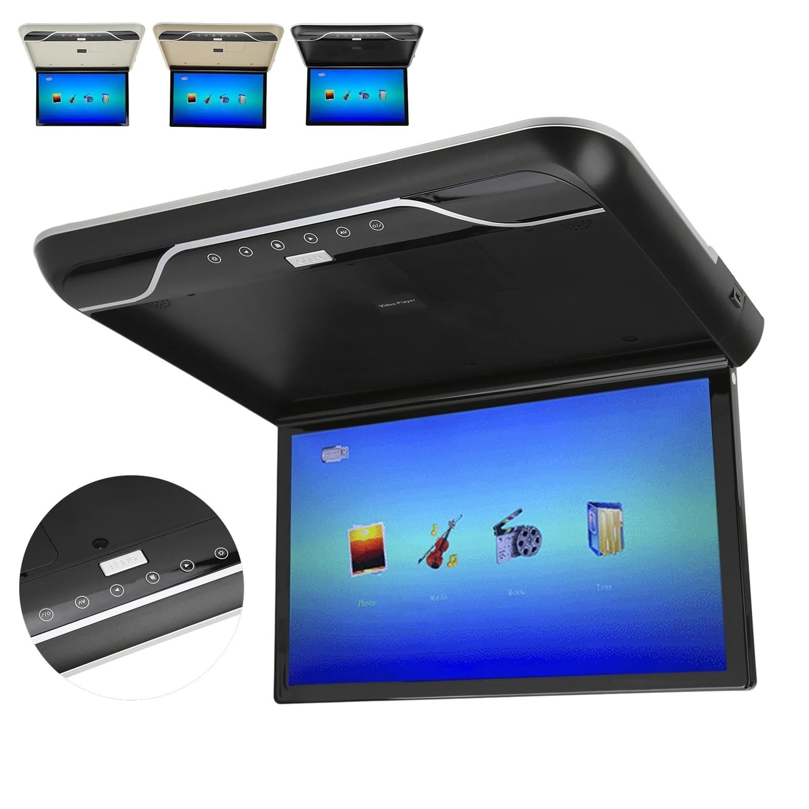 19inch Car Roofmount LCD Monitor Flip Down Touch Control Atmosphere Light USB Input(Black)