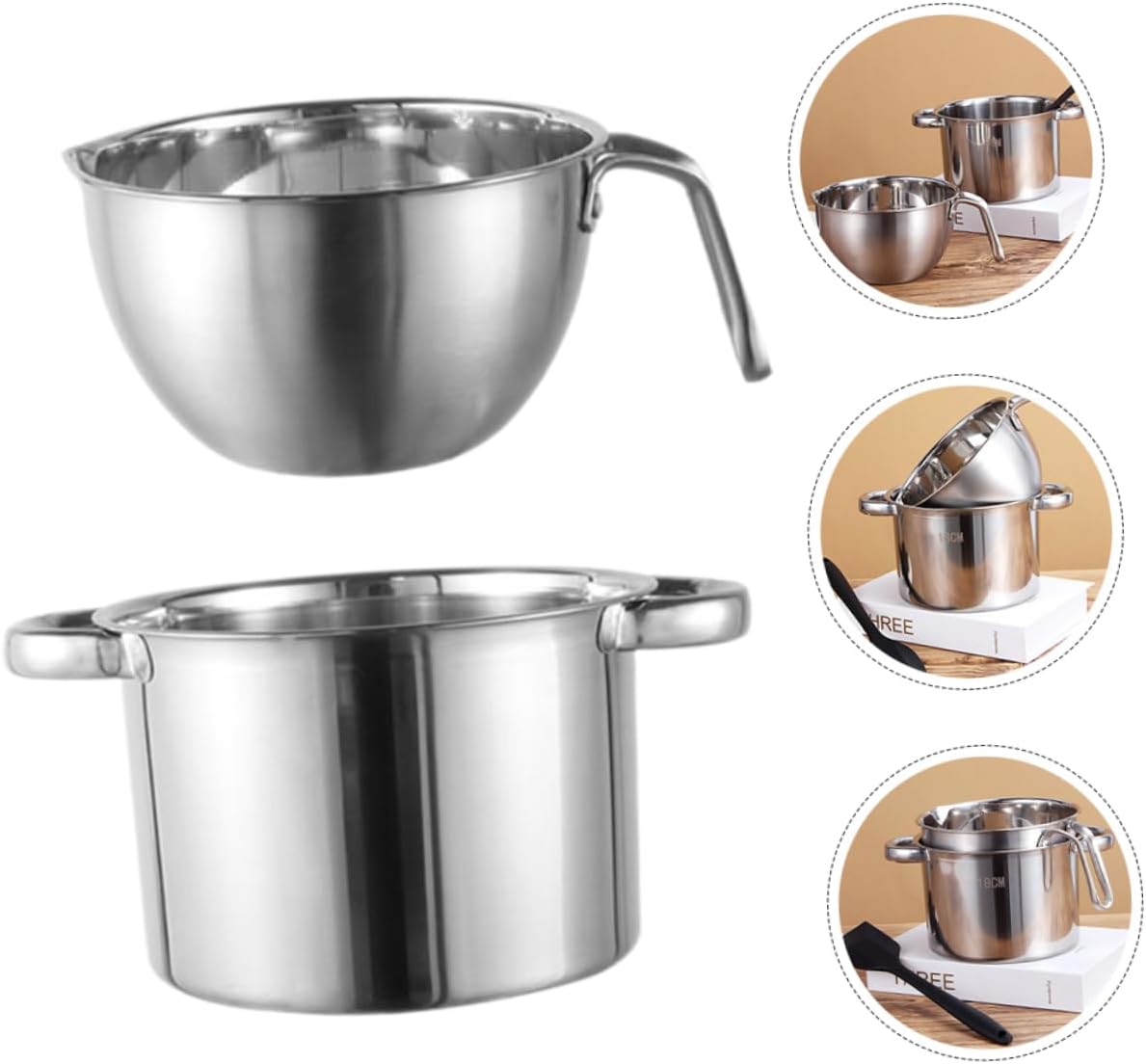 STOBAZA 1Set Stainless Steel Double Boiler Pot for Melting Cheese and Butter Inner Bowl Outer Pot Kitchen Tool for Indirect Heating and Cooking