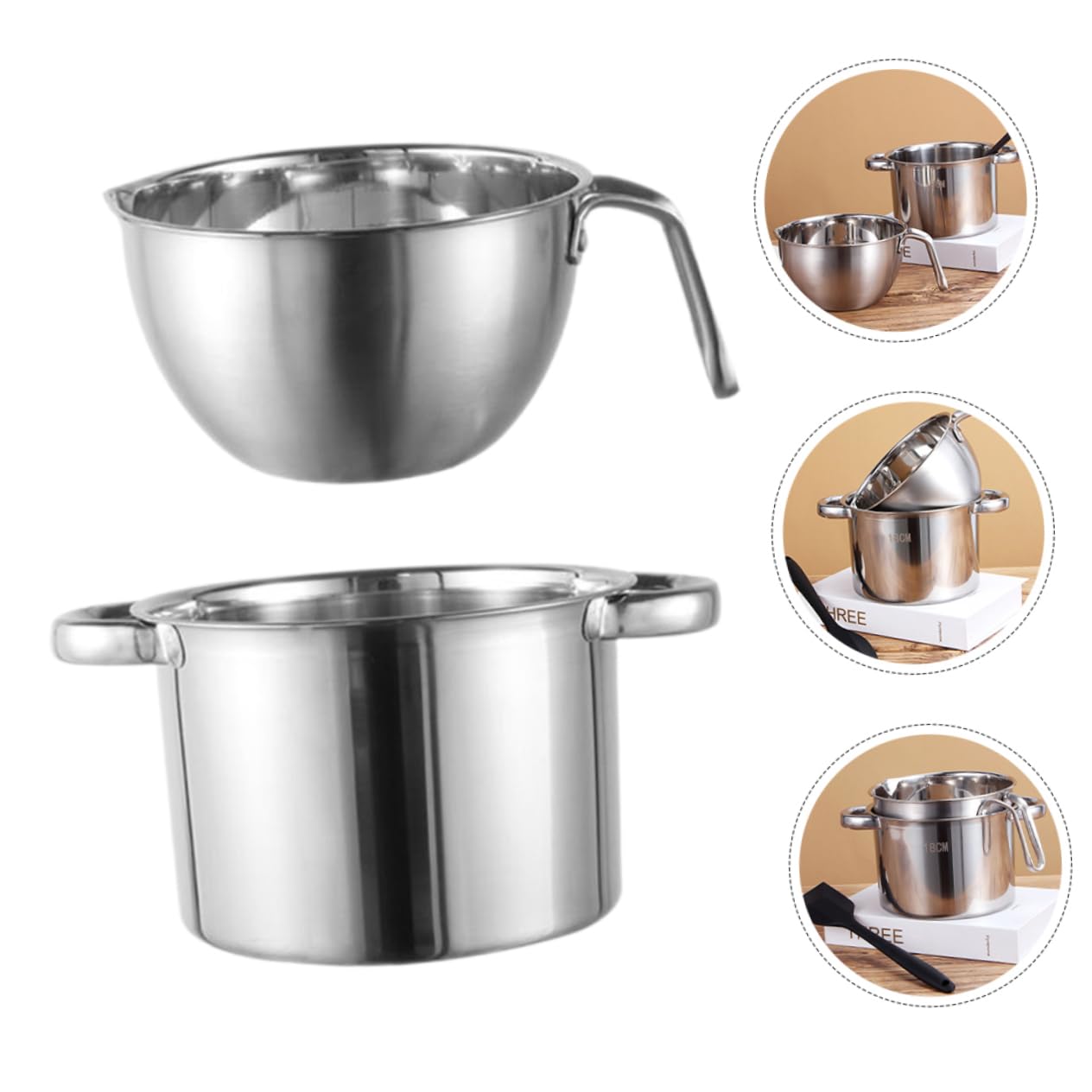 HOLIDYOYO 1set Double Boiler Pot Stainless Steel Melting Pot for Candy Wax Inner Bowl Easy Indirect Heating for Desserts Sauces Lightweight Portable Cooking Tool