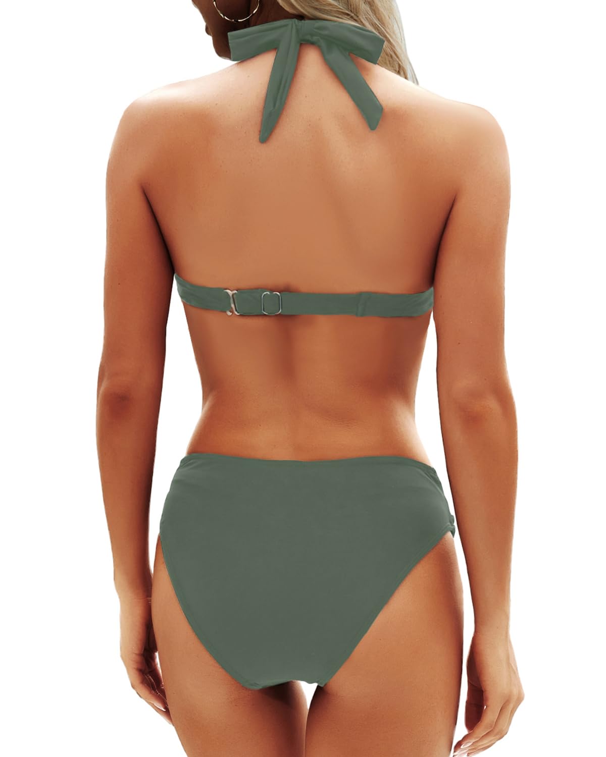 Yonique Maillot de Bain Deux pièces pour Femme - Push Up - Bikini Dos Nu - Style Vintage, Vert, Taille M