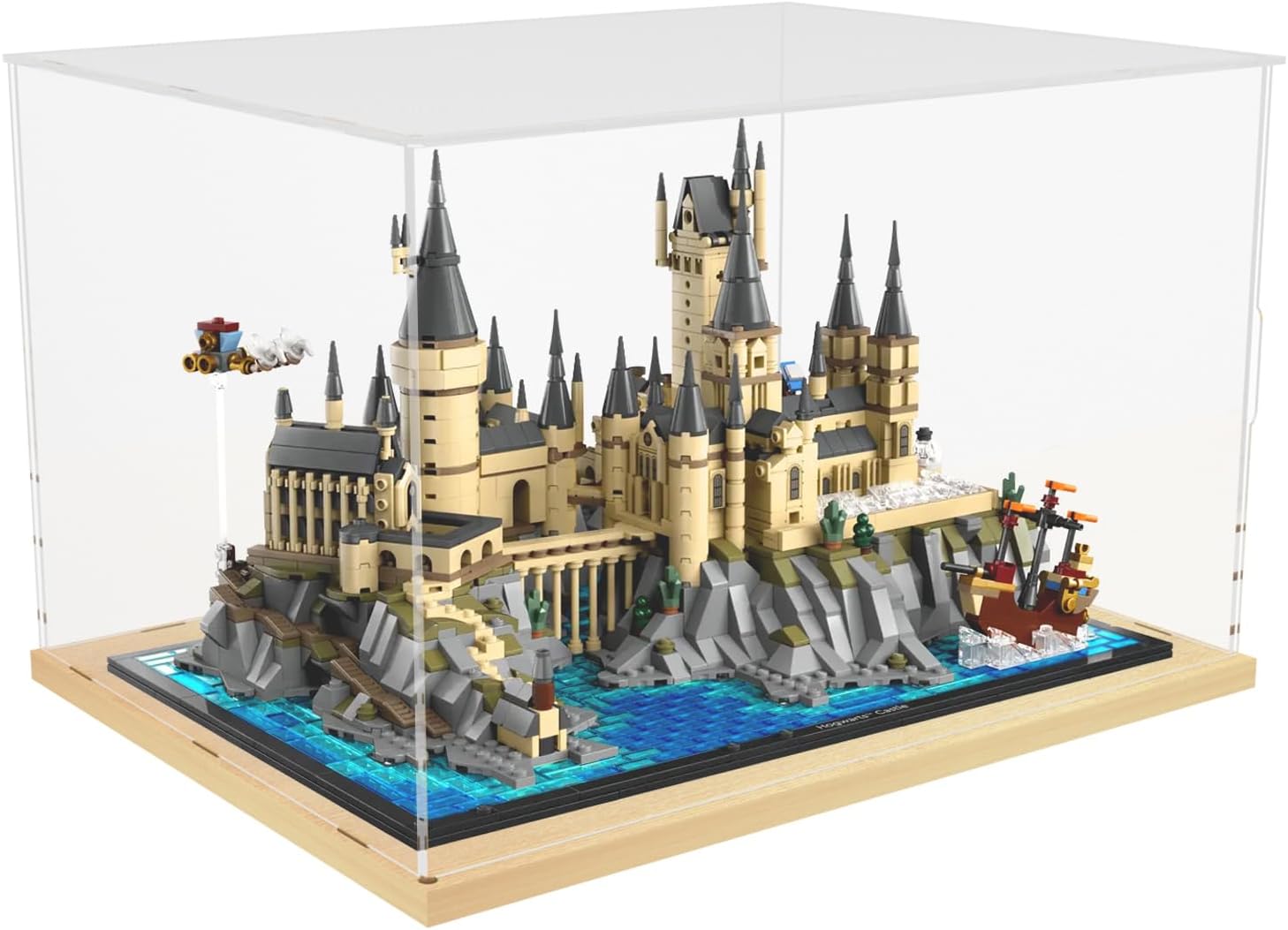 Choowin Acrylic Display Case for Lego Hogwarts Castle 76419 for Lego Himeji Castle 21060, Thickened Clear Acrylic Display Cases for Collectibles, Assemble Dustproof Display Box with Door, Wood