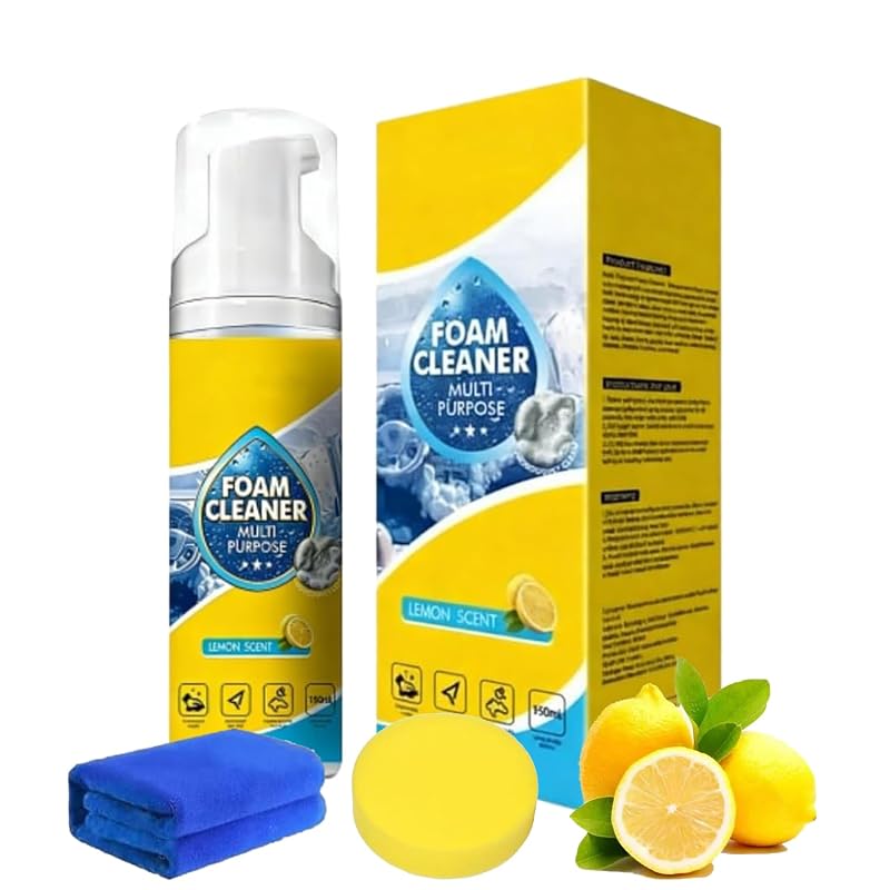 Limpador de espuma multi-enzimático 4 em 1 com fragrância de limão, esponja e pano de microfibra GTVTYCK