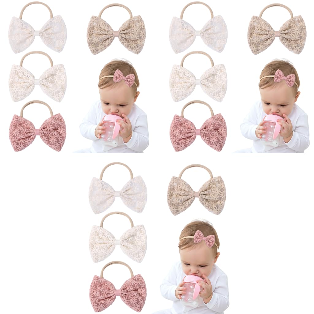 PALAY® 12PCS Hair Bands for Baby Girls Elastic Headbands With Embroidery Daisy Bows Cute Handmade Accessories Newborn Infant Toddlers Multicolor Gift Set-image-26