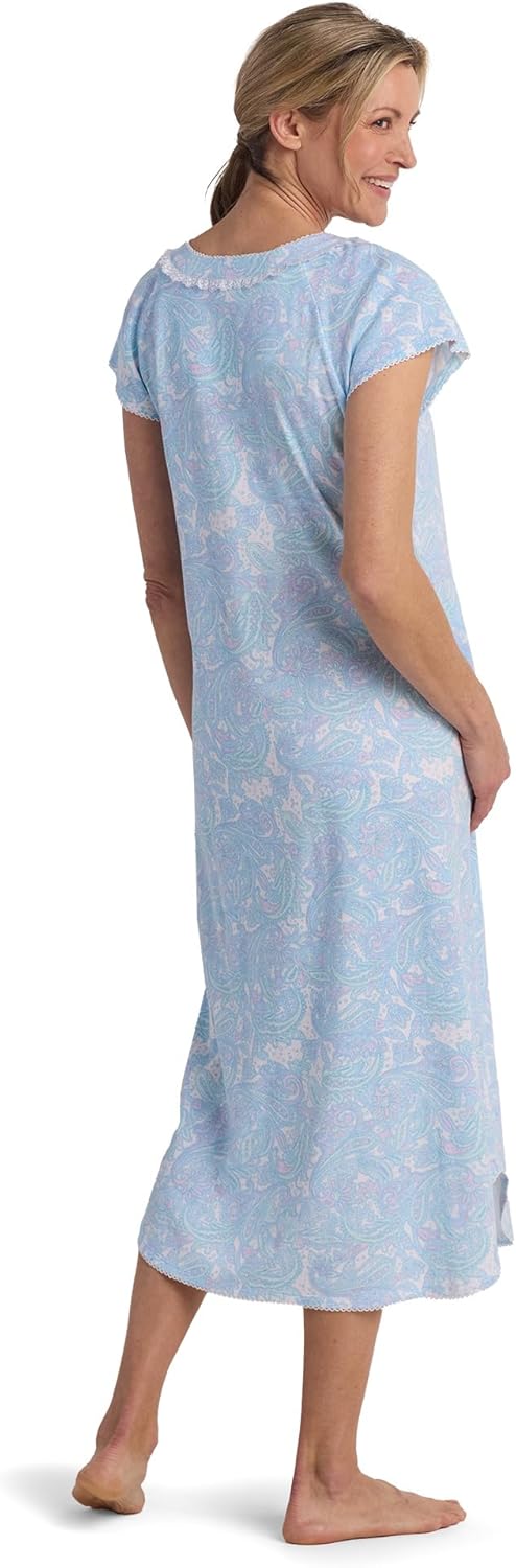 Miss Elaine Nightgown, Long Cottonessa Gown, Nightgown with Short Sleeves, Sleepwear & Loungewear - Image 2
