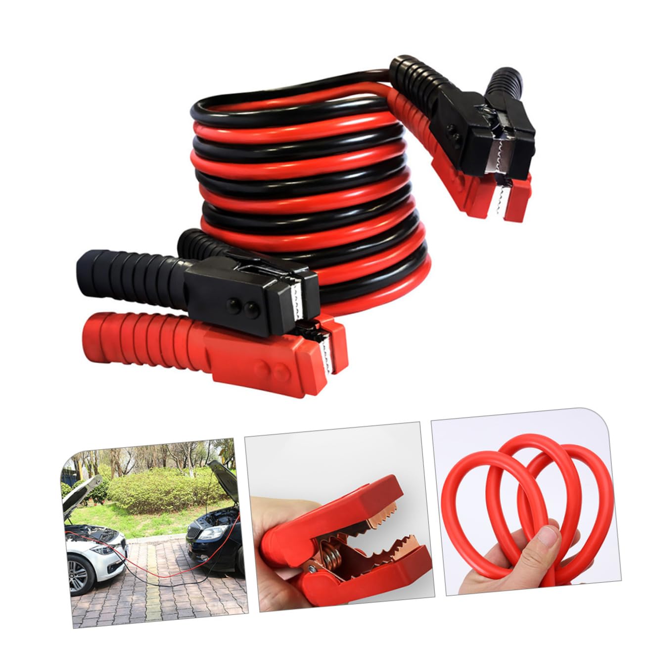 Câble de Démarrage Voiture 2500a Pinces Crocodile, Gaine Pvc, Anti-nœuds, Diamètre 11mm, pour Booster Batterie en Urgence