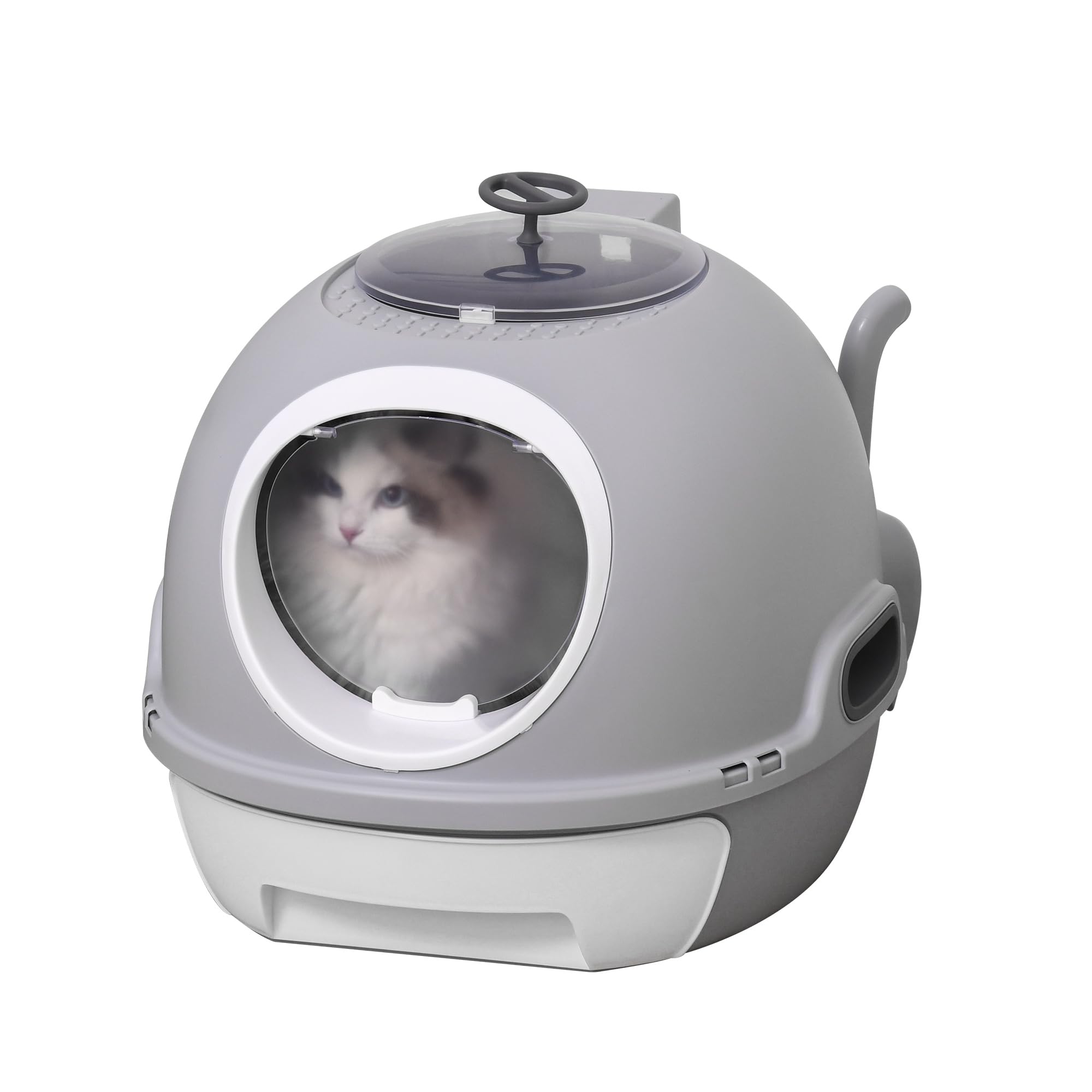 PawHut Covered Cat Litter Box, Kitty Litter Box with a Lid, Scoop Enclosed Drawer & Skylight for Cats, Easy to Clean, Gray