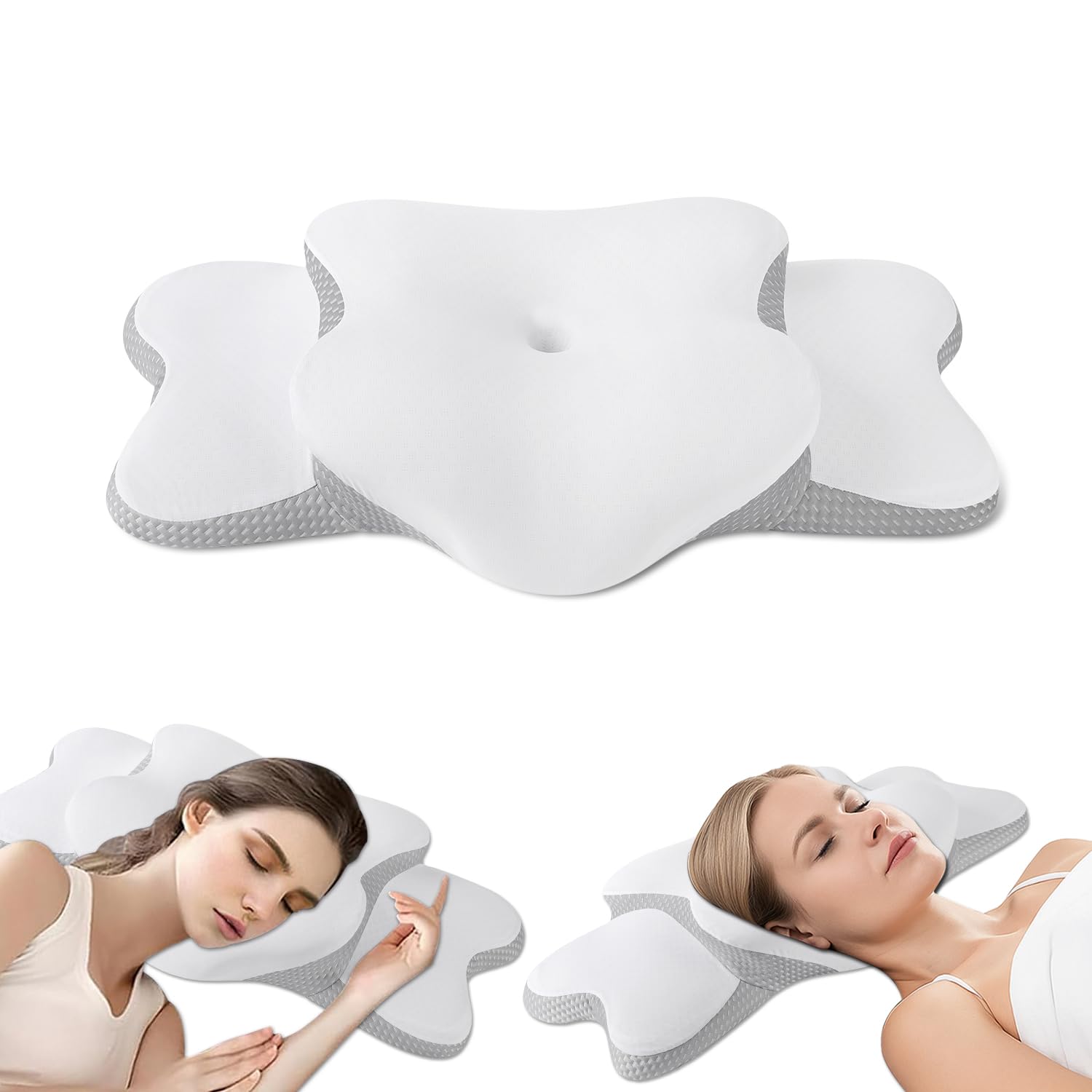 Photo 1 of Cervical Neck Pillow for Sider Sleeper | Ergo Pillow for Sleep Apnea, Neck Pain, and Snoring Relief | Contour Memory Foam with Ergonomic Support, White, Large