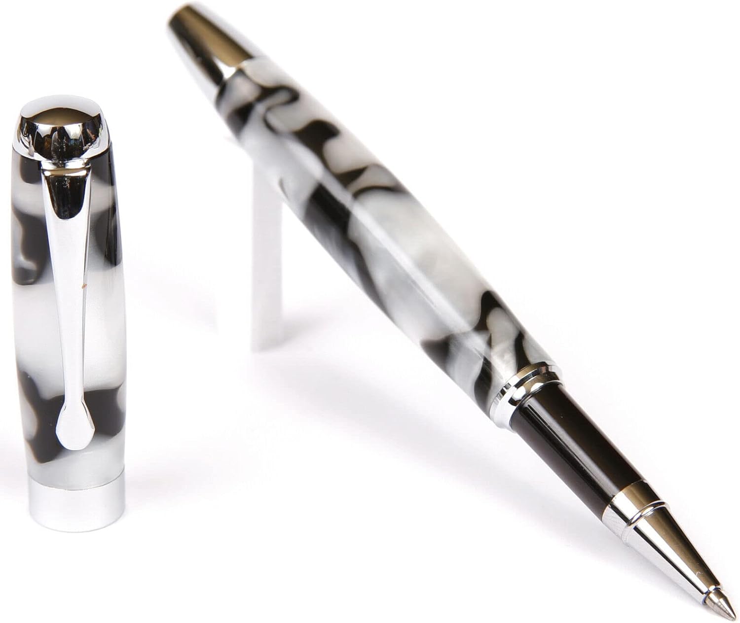 Lanier Pens Tuscany Rollerball Pen - Black & Pearl Marbleized Gloss Body