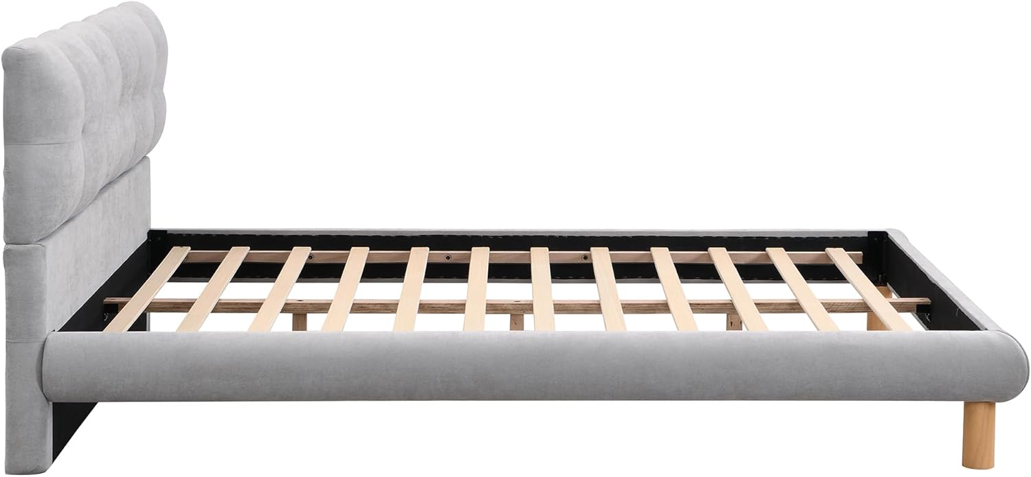 Full Size Upholstered Platform Bed Frame with Cookie-Shaped Headboard, Luxury Grey Full Bed for Bedroom, Easy Assembly, Soft and Comfortable (Full)